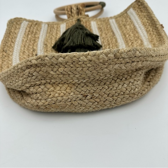 World Market Rattan Woven Bag, Wooden Handles and Tassel - Picture 7 of 8
